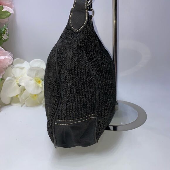 The Sak Black Crochet Shoulder Bag Leather Trim Medium - Picture 3 of 8